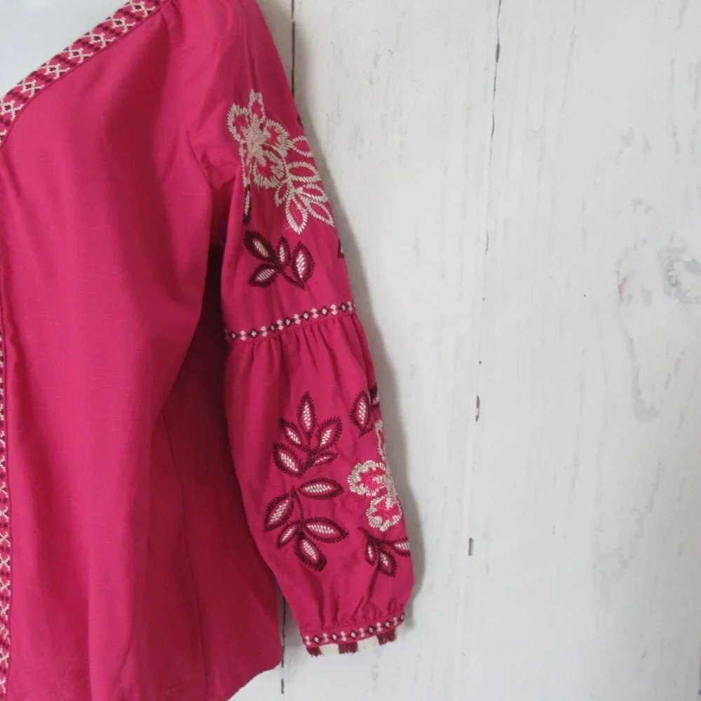 Tory Burch‎ Top 8 M Pink Embroidered Samarkand Tunic Boho Peasant Cruise Beach